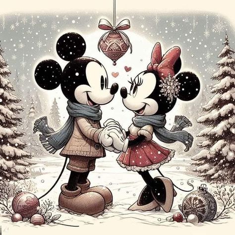 Disney Merry Christmas, Mickey And Minnie Kissing, Mickey And Minnie Love, Disney Christmas Decorations, Minnie Mouse Images, Minnie Mouse Pictures, Disney Christmas Ornaments, Mickey Mouse Pictures, Minnie Christmas