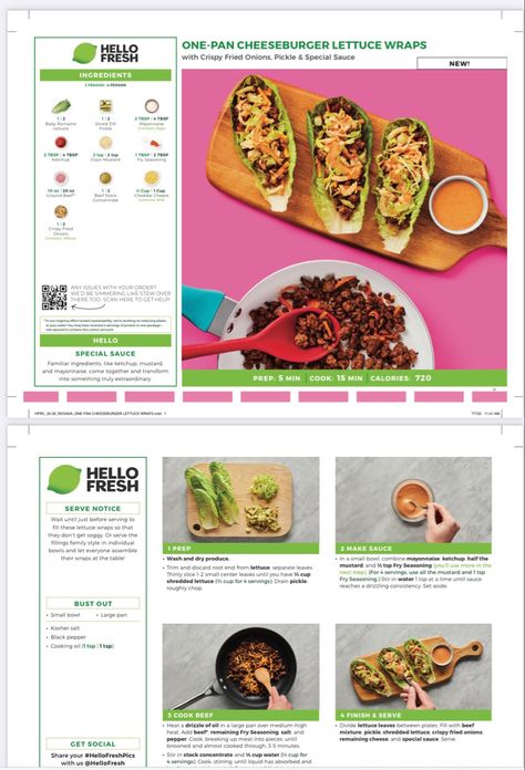 Hello Fresh Lettuce Wraps, Hello Fresh Recipes Cards Beef, Hello Fresh Recipes Cards Low Carb, Hellofresh Recipe Cards, Everyplate Recipes, Cheeseburger Lettuce Wraps, Hello Fresh Recipes Cards, Hello Fresh Menu, Hello Fresh Dinners