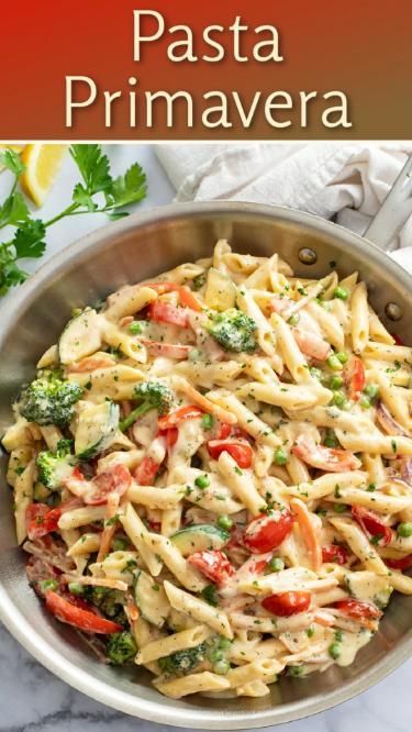 This restaurant-quality pasta primavera has a delicious herb cream sauce with penne pasta and a ton of fresh vegetables. There's no better way to get your family to eat their veggies!