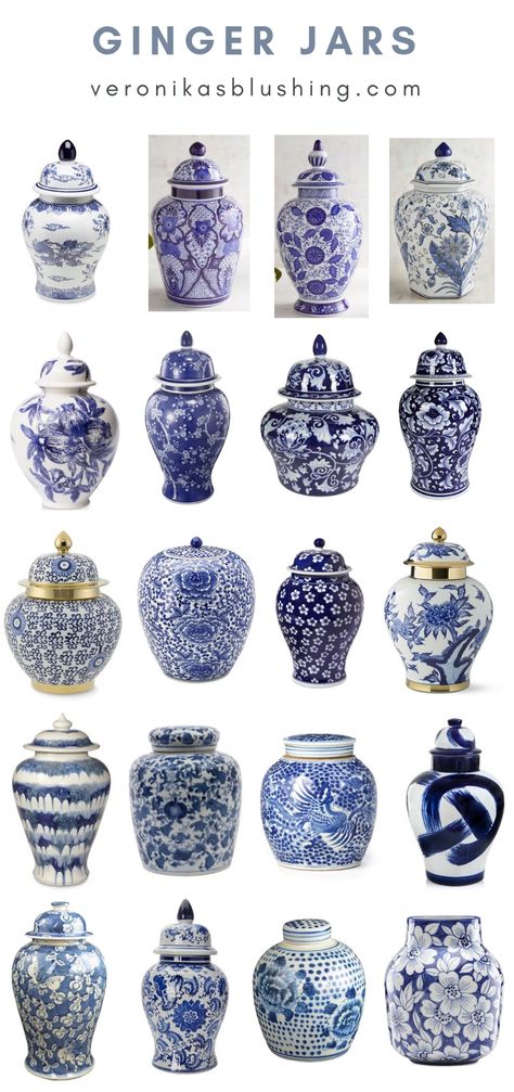 Where to Buy the Best Ginger Jars Online - Veronika's Blushing Modern Chinoiserie Living Room, Ginger Jars Decor, Chinese Vase Decor, Chinoiserie Interior, Chinoiserie Vases, Blue Blanc, Blue And White Living Room, Chinoiserie Ginger Jars, Ginger Jar Lamp