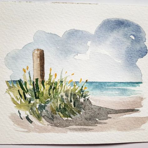 Instagram Simple Watercolour Ideas, Watercolor Art Easy Simple, Watercolour Inspiration Simple, Simple Watercolour Painting, Watercolor Art Easy, Minimalist Watercolor Painting, Painted Cards, Beach Paintings, Watercolour Ideas