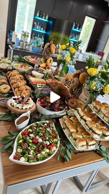 Alex Kamper | Kamper’s Kitchen on Instagram Baby Shower Buffet Table, Appetizer Table Display, Mom Brunch, Charcuterie Lunch, Baby Shower Lunch, Baby Shower Buffet, Food Display Table, Appetizer Display, 60th Birthday Party Decorations