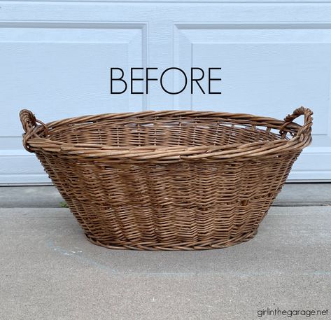 Large Wicker Baskets, Repurposed Wicker Baskets, Painted Baskets Ideas Easy Diy, Christmas Wicker Basket Ideas, Decorating With Vintage Baskets, How To Style Wicker Baskets, Bushel Basket Ideas Decor Christmas, Diy Large Basket, What To Do With Baskets Ideas