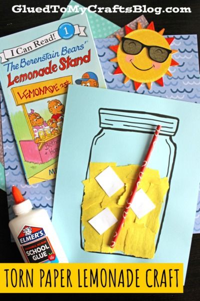 Torn Paper Lemonade Craft Idea For Kids - Glued To My Crafts Lemonade Craft, Summer Preschool Crafts, Lemon Crafts, Summertime Crafts, Cool Glass, Summer Preschool, Friend Crafts, Daycare Activities, Red Room