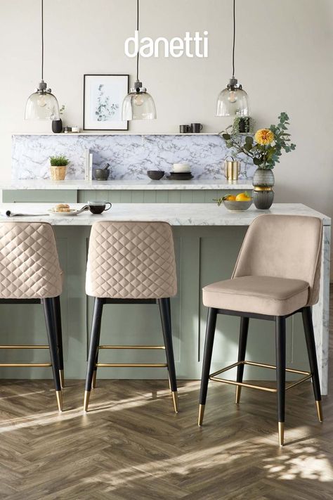 Velvet Bar Stools Luxurious Breakfast, Modern Kitchen Stools, Brass Bar Stools, Stainless Steel Bar Stools, Home Bar Table, Green Bar Stools, Breakfast Bar Chairs, Breakfast Stools, Grey Bar Stools