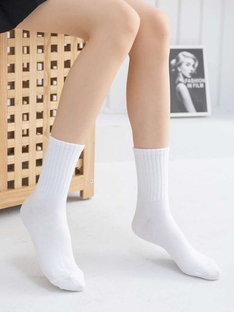 Solid Crew Socks | SHEIN USA White Ankle High Socks, Ankle White Socks, White Long Socks, Long White Socks, School Socks, Solid Socks, Women Crew Socks, White Socks, Women Socks