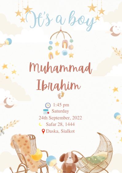 Aqeeqah Invitation Card Template, Kad Jemputan Majlis Aqiqah, Decor Aqiqah, Undangan Aqiqah, Birthday Songs Video, Meaningful Baby Names, Cradle Ceremony, Welcome Baby Cards, 1st Birthday Party For Girls