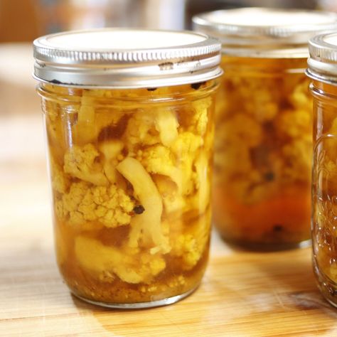 Pickled Cauliflower Hot And Spicy Pickled Cauliflower, Sweet Mixed Pickles With Cauliflower, Pickled Cauliflower Recipe Canning, Sweet Pickled Cauliflower Recipe, Pickled Cauliflower Recipe, Quick Pickles, Pickled Cauliflower, Canning Pickles, Cauliflower Recipe