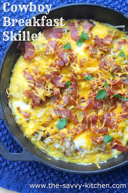 The Savvy Kitchen: Cowboy Breakfast Skillet Make Ahead Breakfast Skillet, Cowboy Breakfast Skillet, Iron Skillet Breakfast, Cowboy Breakfast, Cast Iron Skillet Recipes Dinner, 39 Birthday, Campfire Breakfast, Breakfast Skillet Recipes, Breakfast Bakes