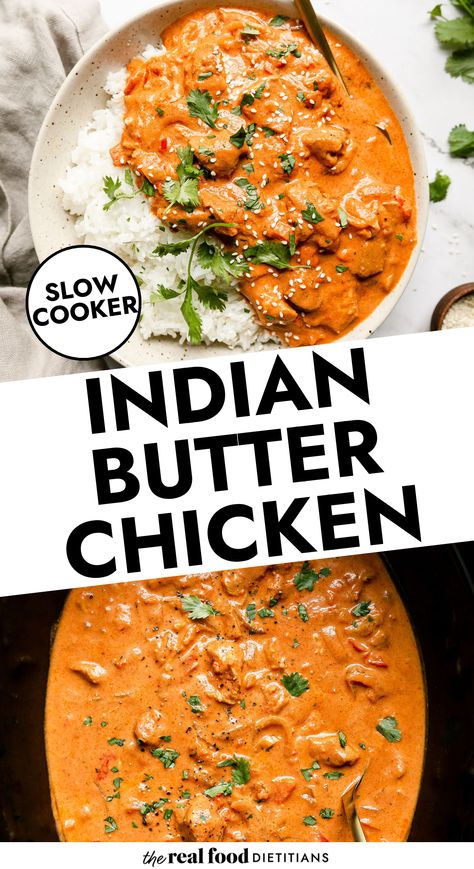 Creamy, perfectly spiced Crockpot Butter Chicken is an easy, dreamy dinner that you’ll be so glad you made. Our method uses skyr (a type of thick strained yogurt that’s similar to Greek yogurt) to help achieve the perfect saucy chicken that is tender and flavorful right out of the slow cooker. Crockpot Recipes Butter Chicken, Beginner Crockpot Recipes, Healthier Crockpot Recipes, Yummy Crockpot Dinners, Fajita Crockpot Recipes Chicken, Easy Crockpot Butter Chicken, Low Cal Butter Chicken, 30 Minute Dinner Ideas, While Food Dinner