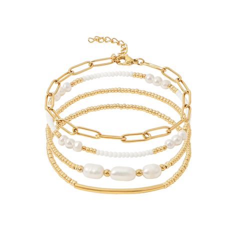 PRICES MAY VARY. Gold Bracelets Size---dainty gold bracelets set is a stunning addition to any women jewelry collection. The paperclip link chain bracelet is 6.85" + 1.35" extension chain, it's easy for us to adjust the length, and the other 3 gold beaded stretch bracelet are about 6.8", Elastic, Stretchable. Dainty Gold Bracelets---Simple and Exquisite gold bracelets stack. this bracelets Including 1 paperclip link chain bracelet, pearls bead bracelet, gold plated seed and white seed beads. Eac Hold Bracelet Stack, Gold Pearl Bracelet Stack, Gold Bracelet Inspiration, Gold Stack Bracelets, E Newton Bracelets Stack, Bracelet Small Business, Bulk Bracelets, Basic Bracelets, Bracelet Stack Gold