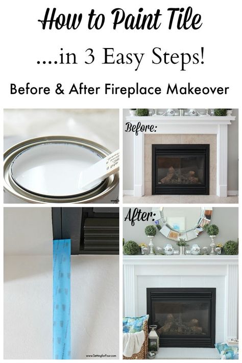 Paint Fireplace Tile, Easy Fireplace, Tile Around Fireplace, Fireplace Paint, Paint Makeover, Paint Tile, Fireplace Redo, Diy Fireplace Makeover, Fireplace Update