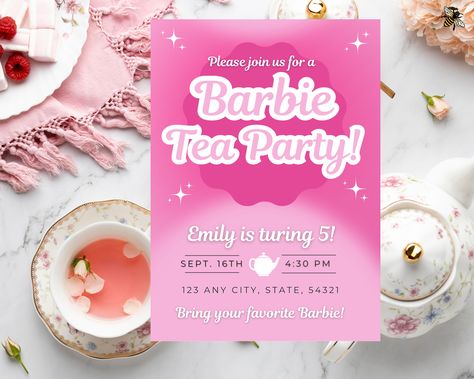 Perfect for any young girl's birthday party - make her Barbie dreams come true by throwing a Barbie Tea Party! Barbie Tea Party, Barbie Parties, Tea Party Themed Birthday, Tea Party Invites, Tea Party Invitations, Barbie Party, Barbie Dream, Party Invites, Party Flyer