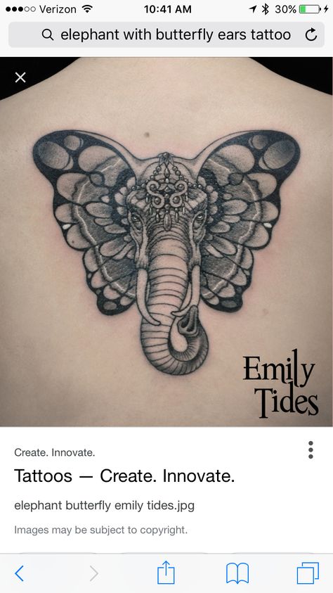 Ears Tattoo, Butterfly Wing Tattoo, Elephant Butterfly, Elephant Tattoo, Stylist Tattoos, Wings Tattoo, Butterfly Wings, Ear Tattoo, Picture Tattoos