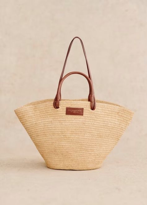 Maxi Justine Basket - Raphia Stripes Multico - Raffia - Sézane Wardrobe Revamp, Timeless Bags, Italy Trip, Basket Design, Woven Raffia, Basket Bag, Spring Wardrobe, Navy Stripes, Summer Holiday