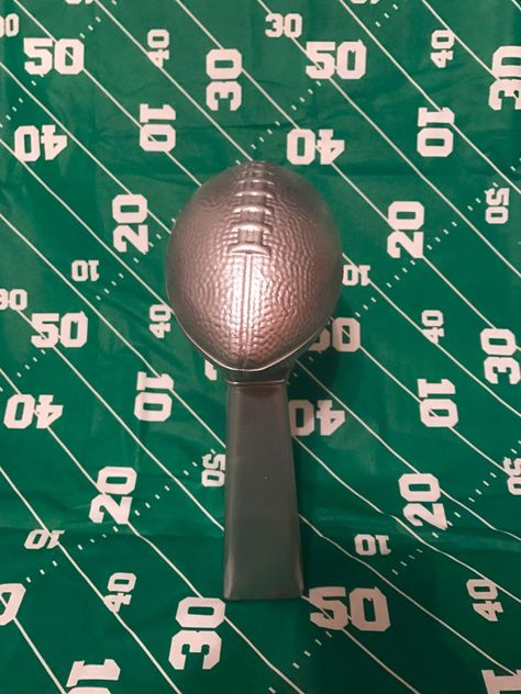 Super Bowl Party Prep: A Mini Lombardi Trophy in Minutes Football Squares, Super Bowl Trophy, Lombardi Trophy, Football Draft, Party Prep, Silver Spray Paint, Funny Commercials, Leftover Paint, Super Bowl Party