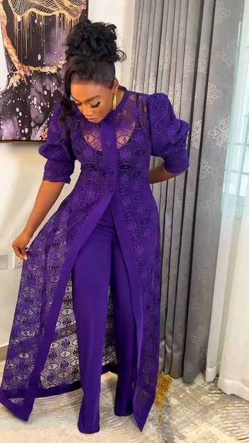 Tailor Catalogue on Instagram: "We still can't get over @cloutclothingng statement piece...🤎🤎🤎 Shop @cloutclothingng #kimono #pants#tailorcataloguepage" Lace Kimono Outfit, Kimono Pants, Materials Gown Style, Long African Dresses, 2piece Outfits, African Fashion Skirts, African Dresses Modern, Stylish Wedding Dresses, Women Dresses Classy