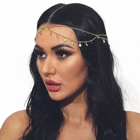 1920s Hair Accessories, Hair Chain Wedding, Head Chain Jewelry, Gold Flapper, Bridal Hair Chain, Gatsby Hair, African Tattoo, Chain Headband, Chain Headpiece