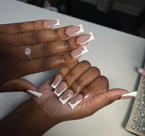 Long Deep French Tip Nails, Medium French Tip Nails, French Tip Tapered Square Nails, Deep French Tip Nails, Tapered Square Nails Design, Dope Short Nail Designs, Short Tapered Square Nails, Short Exotic Nails, Medium Length Acrylic Nails