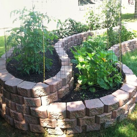 beautiful curved raised bed garden with bricks Potager Palettes, Brick Planter, Raised Bed Garden, Raised Flower Beds, Building A Raised Garden, Brick Garden, Landscape Stone, Diy Raised Garden, Have Inspiration