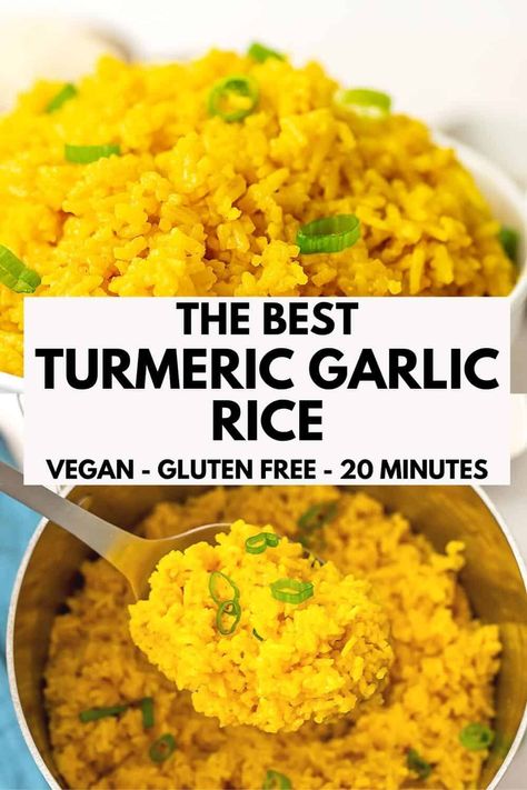 Vegan Yellow Rice, Mediterranean Yellow Rice, Garlic Turmeric Rice, Turmeric Rice Recipe, Tumeric Rice, Lentil Meatloaf, Yellow Rice Recipe, Yellow Rice Recipes, Cooking With Turmeric