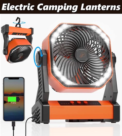 Camping Fan with LED Light, 20240mAh Rechargeable Battery Operated Camp Fan with Hook, 270 Pivot, 4 Speeds, USB Table Fan fo Backyard Bonfire, Camping Fan, Camping Lanterns, Power Outage, Rechargeable Battery, Table Fan, Camping Trips, Rechargeable Batteries, Battery Operated