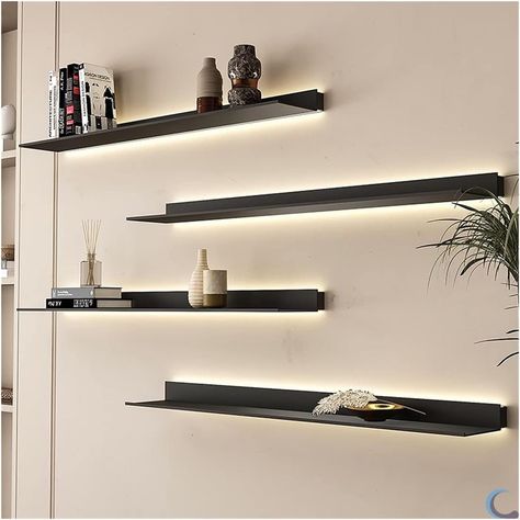 Floating Shelf with LED White Light ,1PCS Black Display Shelf withLampshade，Wall Mounted Entrance Bar Countertop Living Room Bathroom ,/Show Shelves L: 80/100/120CM ( Color : Black , Size : 120x20CM ) : Amazon.co.uk: Home & Kitchen Modern Shelving Ideas, Show Shelves, Shelf Lights, Floating Shelves With Lights, Bar Countertop, Custom Floating Shelves, Marble Shelf, Acrylic Shelf, Black Shelves