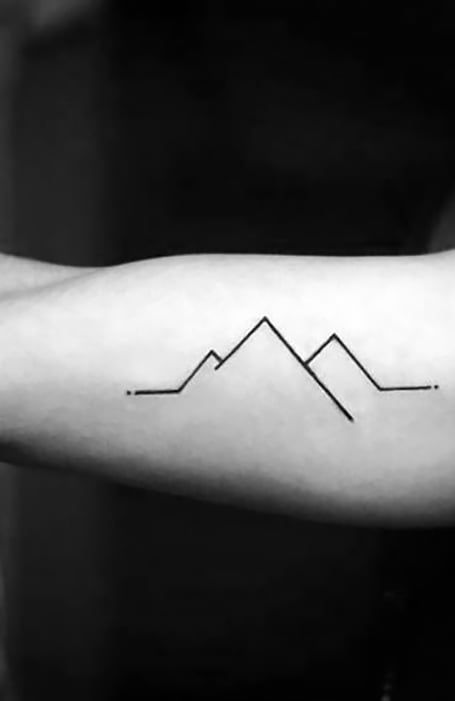 30 Simple Tattoos Ideas for Men in 2023 - The Trend Spotter Minimalist Mountain Tattoo Geometric, Mile Marker Tattoo, Consistency Tattoo Symbol, Consistency Tattoo Ideas, Triangle Mountain Tattoo, Mountain Tattoo Simple Minimalist, Consistency Tattoo, Peak Tattoo, Geology Tattoo