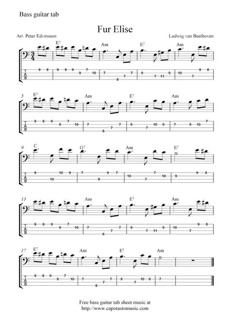 Fur Elise for Bass guitar Bass Guitar Sheet Music, Bass Guitar Notes, Learn Bass Guitar, Bass Guitar Chords, Bass Guitar Straps, Fur Elise, Guitar Classes, Guitar Lessons Songs, Bass Guitar Lessons