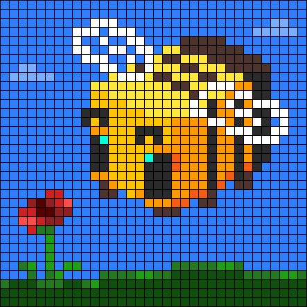 Minecraft Bee Pixel Art, Crochet Alpha Pattern Easy, Crochet Video Game, Baby Toys Crochet, Graphghan Patterns, Minecraft Bee, Game Sprite, Crochet Baby Doll, Alfabeto Disney