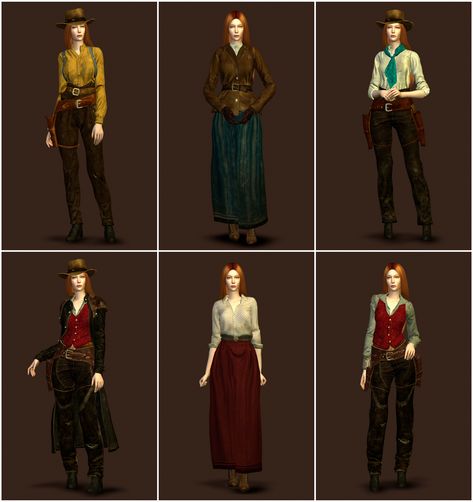 RDR2 Sadie Adler | plazasims on Patreon Rdr2 Sadie Adler, Wild West Clothing, Sadie Adler, Sims Medieval, Medieval Clothes, Cowboy Costume, Sims 4 Gameplay, Sims 4 Characters, Cowboy Outfits