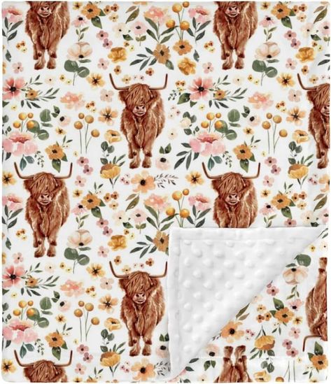 Highland Cow Floral Minky Baby Blanket Dotted Backing Girl, Boho Western Farm Animal Yak Flower Double Layer Nursery Bed Blankets, Soft Plush Newborn Infant Toddler Kid Crib Bedding 30 x 40 Baby Girl Farm Nursery, Highland Cow Girl Nursery, Western Baby Girls, Nursery Bed, Western Nursery, Cow Nursery, Blankets Soft, Bed Blankets, Farm Nursery