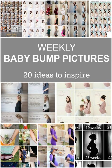 20 weekly baby bump pictures to inspire you. Document your pregnancy by taking weekly photos of your growing belly. Check out these examples to get ideas. #babybump #babybumppictures #babybumpphotos Bump Photo Ideas Weekly, Weekly Bump Photos, How To Take Pregnancy Belly Pictures, Pregnant Week By Week Pictures, How To Take Bump Pictures, Weekly Belly Bump Photos, Bump Pictures Weekly First Time Moms, Monthly Bump Picture Ideas, Pregnancy Tracking Pictures