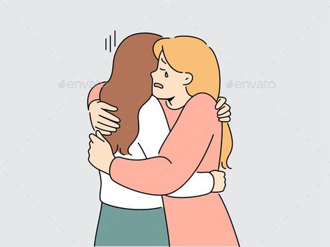 Caring Woman Hug Support Crying Friend Friends Hugging Drawing, Comic Strip Drawing Ideas, Hug Drawing, Best Friend Hug, Crying Cartoon, Hugging Drawing, People Hugging, Hiv Prevention, Friends Hugging