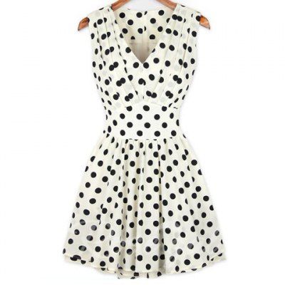 Fashion Plunging Neck  Polka Dot Print Beam Waist Sleeveless Pleated Dress For Women Pinup Dress, Vestidos Vintage, Ball Gown Dresses, Looks Style, Polka Dot Dress, Dot Dress, Look Chic, Fashion Sense, Look Fashion