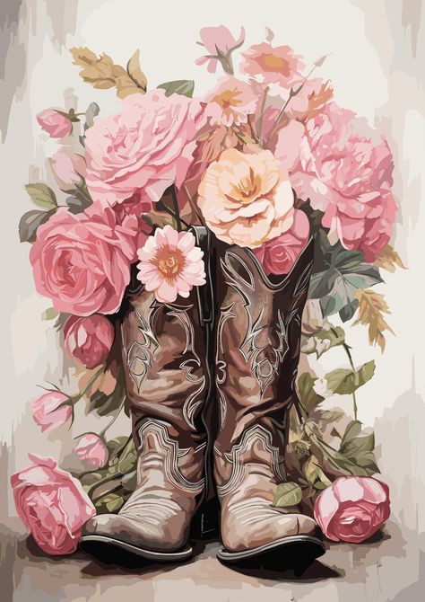 western boots with flowers Cowboy Boots With Flowers In Them, Boots With Flowers In Them, Flowers In Cowboy Boots, Cowgirl Boots And Flowers, Cowboy Boot With Flowers, Flowers In Boots, Dc Boots, Floral Cowboy Boots, Horse With Flowers