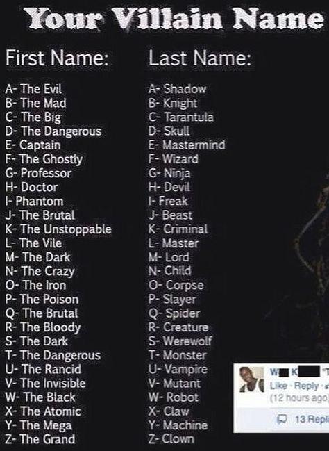 Villian Name Funny Name Generator, Birthday Scenario, Villains Party, Villain Names, Fantasy Names, Name Games, Funny Names, Writing Inspiration Prompts, Name Generator