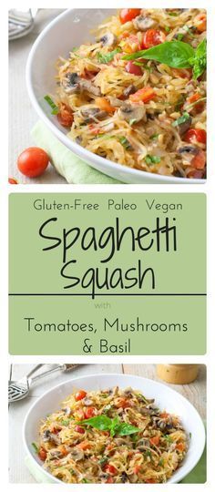 Spaghetti Squash with Tomatoes, Mushrooms and Basil. Whole30, Paleo and Gluten Free. Mushroom Spaghetti Squash, Vegan Spaghetti Squash, Mushroom Spaghetti, Spaghetti Squash Pasta, Whole30 Recipe, Paleo Menu, Spaghetti Squash Recipe, Arbonne Recipes, Courge Spaghetti