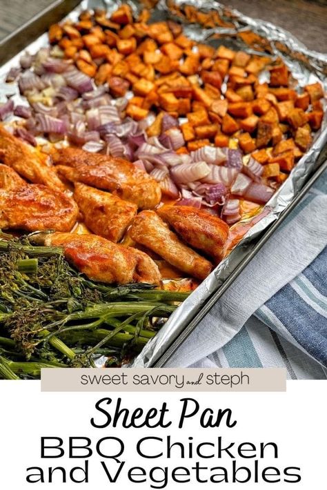 Bbq Chicken Meal Prep Healthy, Bbq Chicken Pan Cooked, Bbq Chicken Sweet Potato Sheet Pan, Sheet Pan Diced Chicken, Sheet Pan Chicken Sweet Potatoes, Bbq Sheet Pan Chicken, Chicken And Sweet Potato Sheet Pan, Sheet Pan Chicken And Sweet Potatoes, Bbq Chicken Sheet Pan Dinner