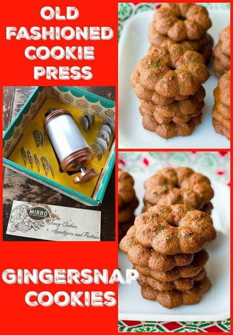 Old Fashioned Cookie Press Gingersnap Cookies from @kitchenmagpie Pressed Cookies, Amish Cookies, Press Cookies, Christmas Appetizer Recipes, Cookie Press Recipes, Cookie Machine, Spritz Cookie Recipe, Gingersnap Cookies, Christmas Appetizer