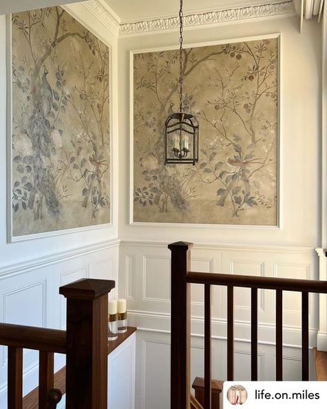 Framed Wallpaper Panels, Staircase Wallpaper, Slaked Lime, Modern Rustic Farmhouse, Lime Paint, Feature Wallpaper, Smart Home Design, Bold Wallpaper, Home Stairs Design