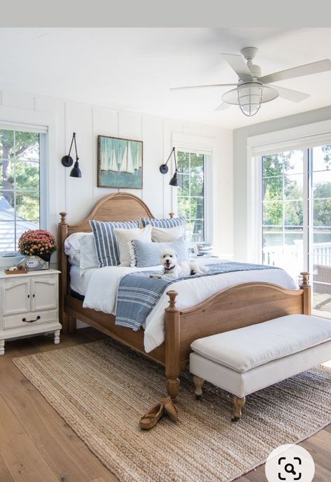 Lake House Bedding, Lakehouse Bedroom, Lake House Bedroom, House Bedroom Ideas, Vintage Bedroom Decor, Coastal Bedrooms, Master Decor, House Bedroom, Cottage Bedroom