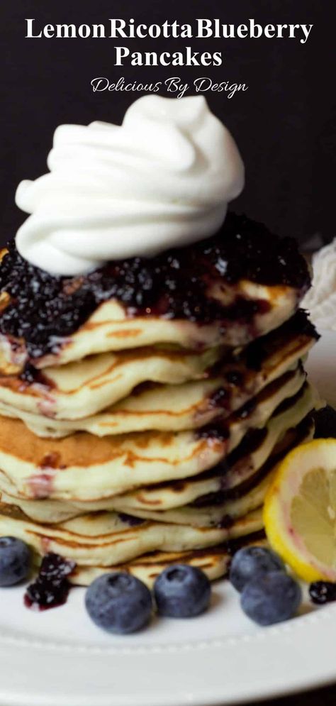 When it comes to breakfast, few things hit the spot like a stack of fluffy, homemade pancakes. But if you're looking for something a little more special, these Lemon Ricotta Blueberry Pancakes are sure to elevate your morning. Lemon Blueberry Ricotta Pancakes, Orange Ricotta Pancakes, Ricotta Breakfast, Fluffy Lemon Ricotta Pancakes, Blueberry Ricotta Pancakes, Lemon Blueberry Pancakes, Blueberry Buttermilk Pancakes, Lemon Poppyseed Pancakes, Lemon Ricotta Pancakes