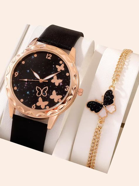 Collar    Watch Set Embellished   Women's Watches قلادات متدلية, Girly Bracelets, Butterfly Watch, Pretty Watches, Womens Designer Watches, Gelang Manik-manik, Trendy Watches, Fancy Watches, Cute Watches