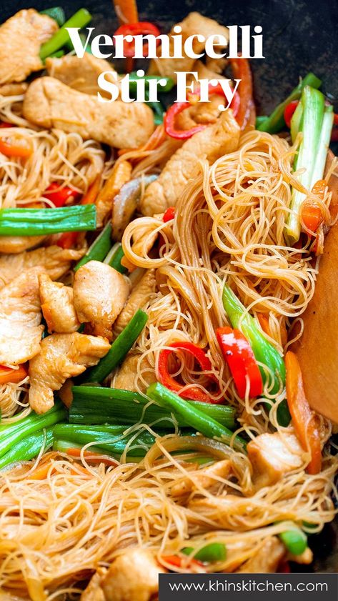 Recipes With Vermicelli Noodles, Vermicelli Stir Fry, Chinese Food Recipes Noodles, Food Recipes Noodles, Chicken Vermicelli, Recipes Noodles, Chicken Rice Noodles, Vermicelli Recipes, Rice Noodle Recipes