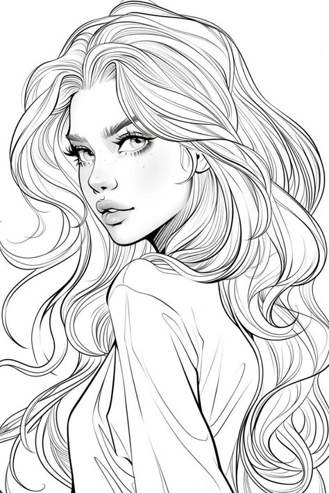 Colouring Page People Coloring Pages, Manga Coloring Book, Pencil Drawings Of Girls, Hair Clipart, Color Drawing Art, صفحات التلوين, Adult Coloring Designs, Colouring Page, Adult Colouring Pages