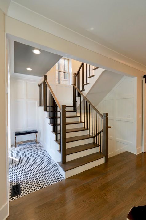 Side By Side Staircase, U Shaped Staircase With Landing, U Shape Staircase Design, U Staircase, U Shape Staircase, U Shaped Stairs, L Shaped Stairs, Iron Stair Balusters, U Shaped Staircase