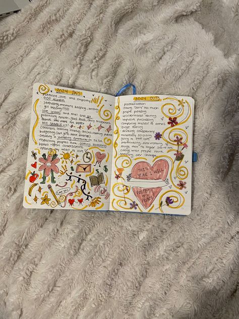 Write down all the things you want to keep in your life in 2024 and everything you want to let go of!! Ins And Outs Journal, Cute Journal Page Ideas, Journal Inspiration Aesthetic, Everything Journal, Diary Pages, Journal Inspiration Writing, Bond Paper Design, Bulletin Journal Ideas, Pretty Journals