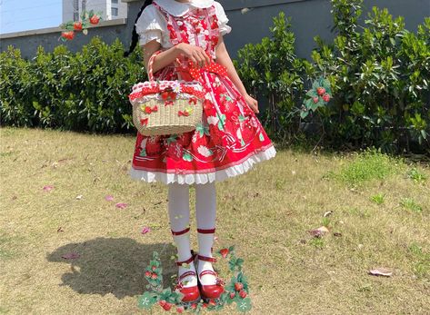 Length*Height*Depth: 22*18*11cm.  Attention: This price is for a bag only, others are not included. Bear Kindergarten, Strawberry Vibes, Strawberry Stuff, Strawberry Outfit, Kawaii Hat, Kawaii Sweatshirt, Gothic Bag, Strawberry Tart, Punk Vintage