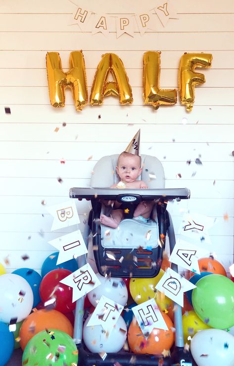 6 Month Diy Photo Shoot, 6 Months Birthday Decoration Ideas, 6months Birthday Ideas Boy, Boy Half Birthday Pictures, Half Birthday Ideas For Boys, Happy Half Birthday, Baby Boy Birthday Themes, Half Birthday Baby, Half Birthday Party